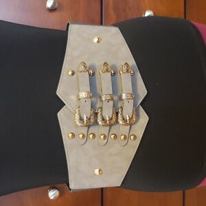 Grey Medieval Viking Renaissance Pirate Belt With Gold-tone Hardware, One Size